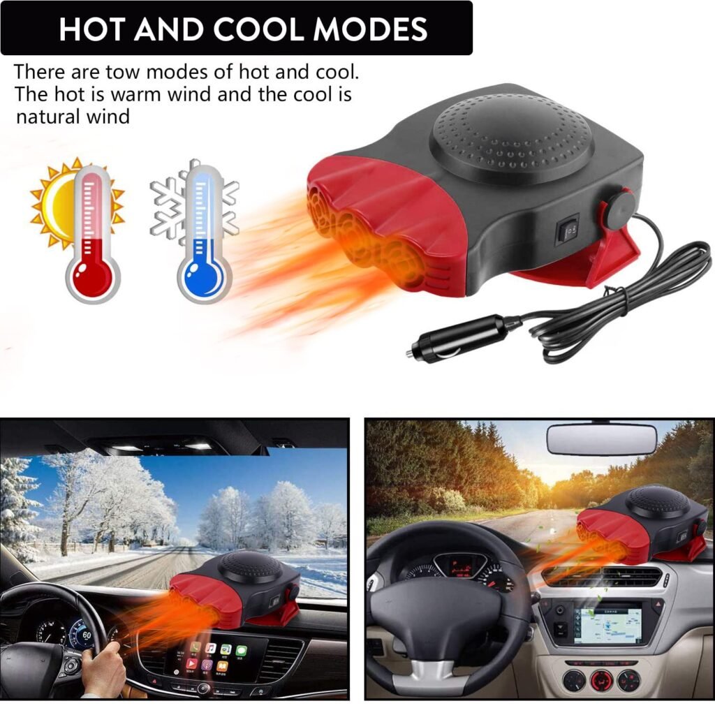 Chauffage Électrique Voiture 2 en 1 – 150W, Désembuage Rapide & Air Chaud 12V