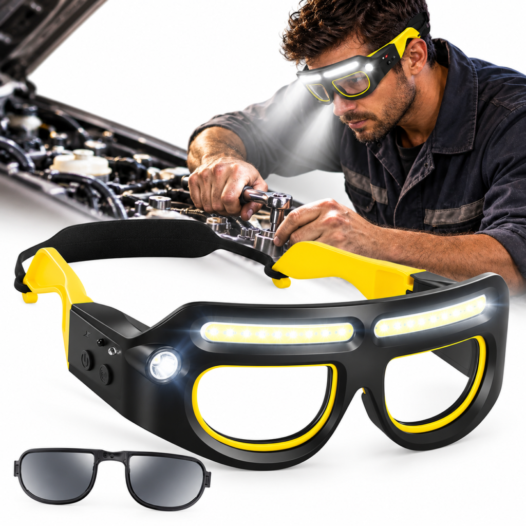 Lunettes LED Rechargeables 2-en-1 — Éclairage puissant et protection oculaire