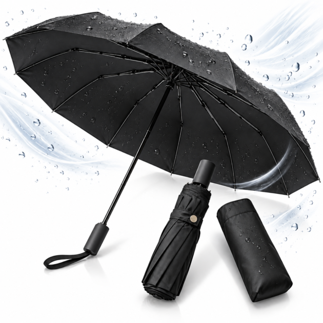 Parapluie Coupe-Vent Automatique UV Noir