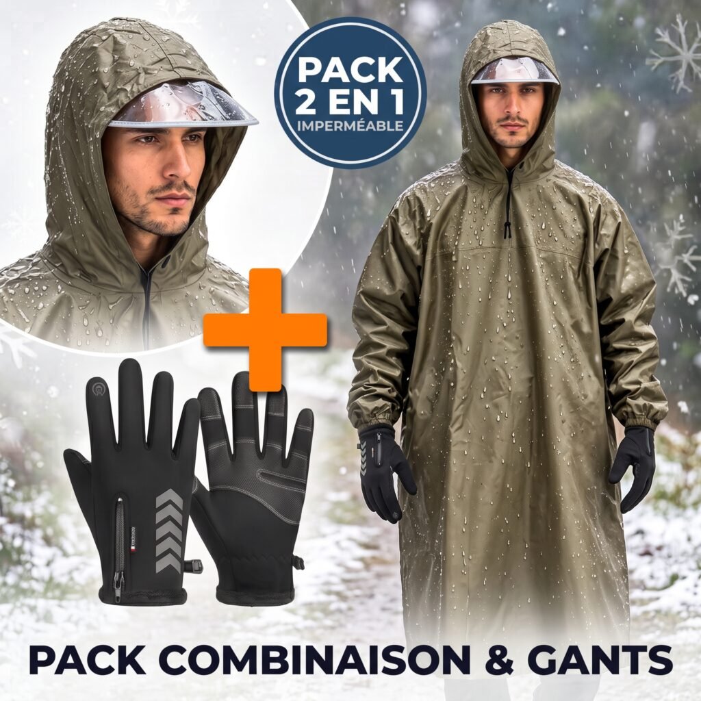 Pack Protection Hiver & Pluie – Combinaison Imperméable+ Gants Thermiques Tactiles