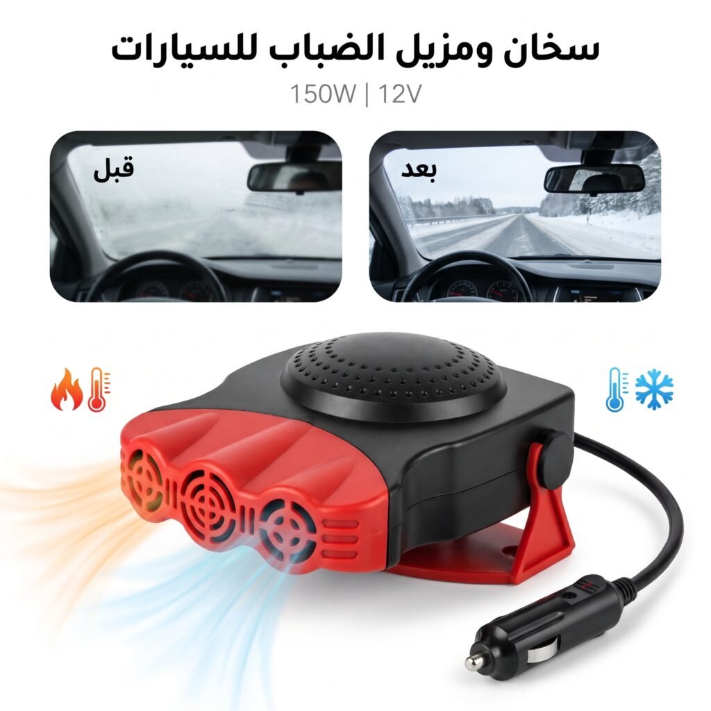 Chauffage Électrique Voiture 2 en 1 – 150W, Désembuage Rapide & Air Chaud 12V