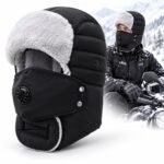 Bonnet d'Hiver Imperméable avec Cache-Oreilles et Masque - Noir