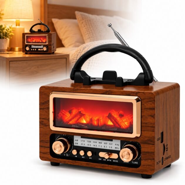 Radio Rétro Bluetooth NS-901BT Bois Doré Effet Braises