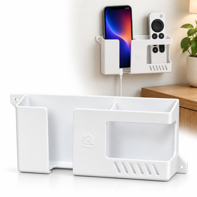 Support Mural Smartphone & Télécommande Blanc