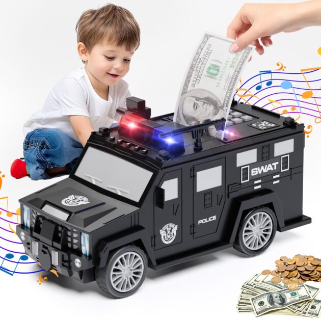 Tirelire fourgon blindé avec musique et lumières pour enfants