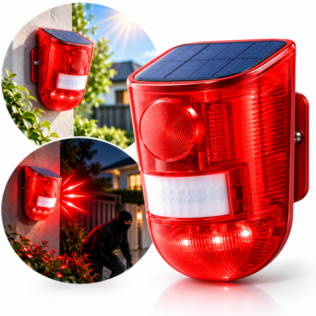 Alarme Solaire Sirène 129dB avec Détecteur de Mouvement