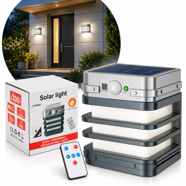 Lampe Solaire LED Murale avec Télécommande IP65